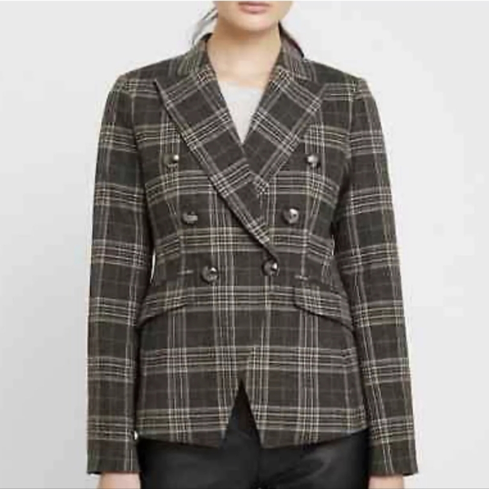 Banana Republic Blazer Plaid Double Breasted Wool Blend Dark Academia